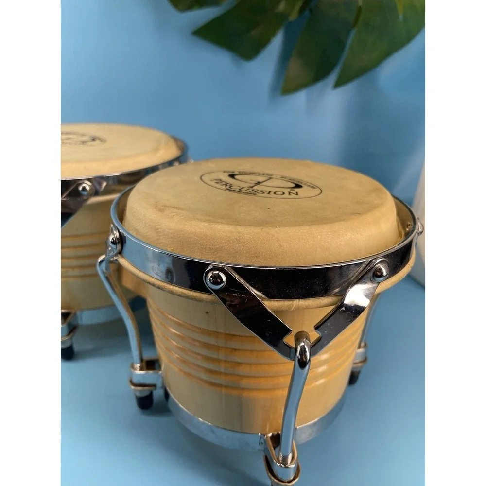 GP‎ Percussion Bongo Drums Set Wood Bongos Natural Heads As-Is